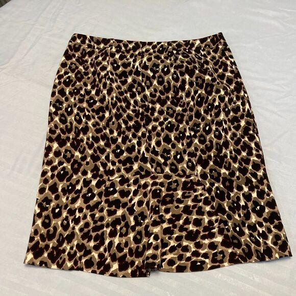 Ann Taylor Leopard Cheetah Animal Print Lined Skirt Pencil Mini Office Petite 0P - Picture 2 of 9